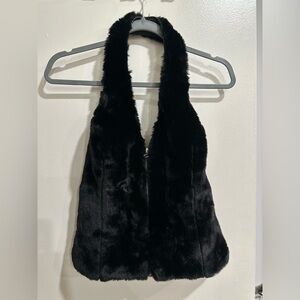 A.B.S. by Allen Schwartz Faux Fur & Faux Leather Zip Vest Size 4 Made in USA